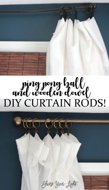 How to make sturdy and pretty curtain rods with a wooden dowel, ping pong bongs and paint.