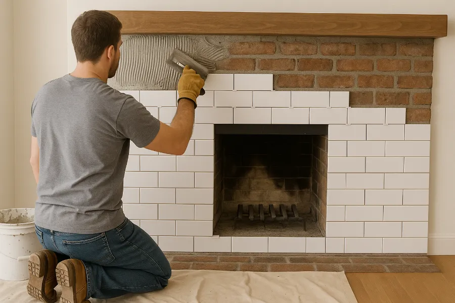tile over brick fireplace 3