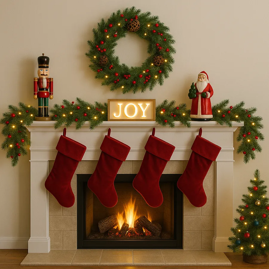 christmas mantel decor with LED