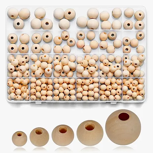 280pcs Wooden Beads for Crafts 5 Sizes Unfinished Wood Bead Bulk 8mm, 10mm, 12mm, 14mm, 16mm Beads for Craft Making Decorations DIY Jewelry Making, Macrame, Bracelets