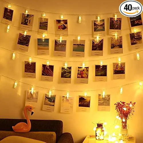 40 LED Photo Clips String Lights, 20 Ft Christmas Decorations Fairy Twinkle Party Lights