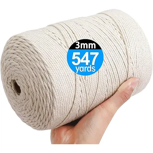 AIFUN Macrame Cord 3mm X 547yd Not Dyed 100% Natural Cotton Macrame Rope