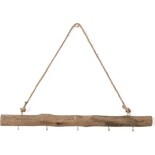 BYHER 15-Inch Driftwood Wall Hanging Jewelry Hanger - Rustic Wood Logs Hanging Branch Decor with 5 Hooks