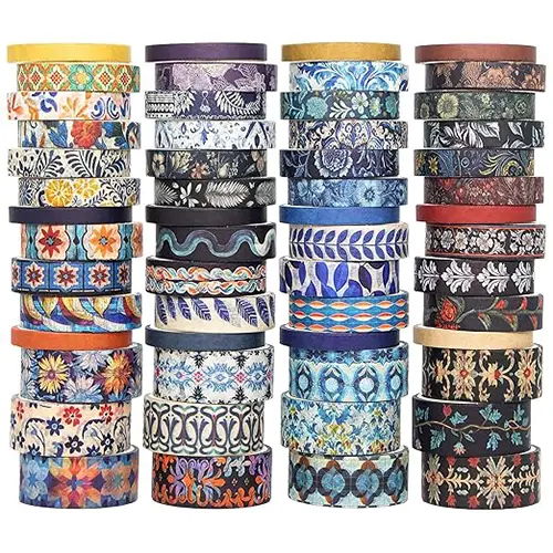 Floral Washi Tape Set, 56 Rolls 4 Size Flower Colored Decorative Blooms Masking Tapes for Scrapbooking
