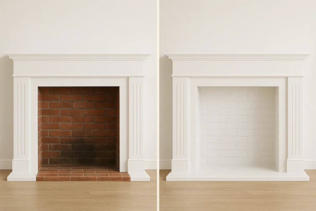 A_pair_of_digital_photographs_showcases_a_fireplac