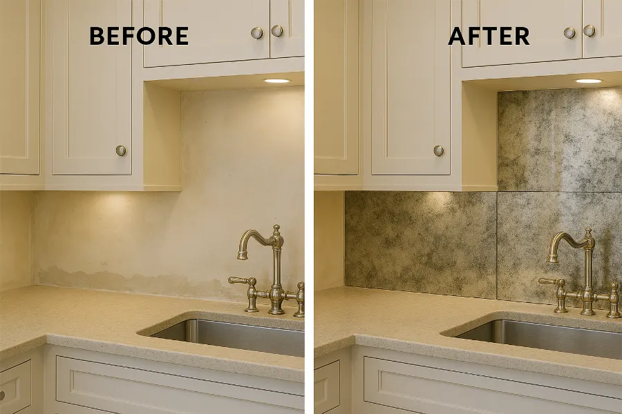 A_pair_of_digital_photographs_showcases_a_kitchen_