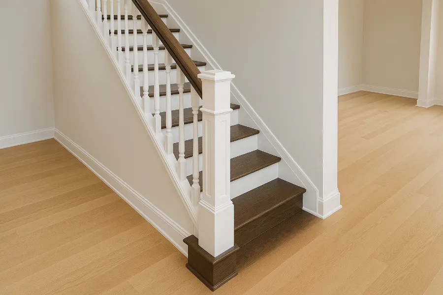 dark wood stairs with light wood floors 1