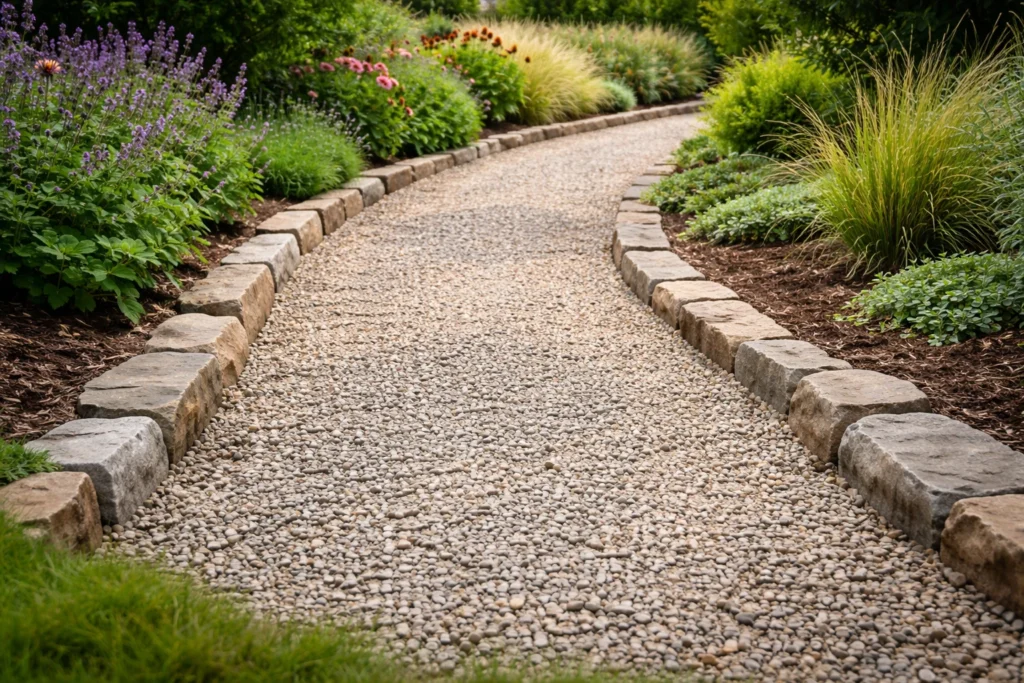 DIY Gravel Path Edging With Stone or Bricks 1