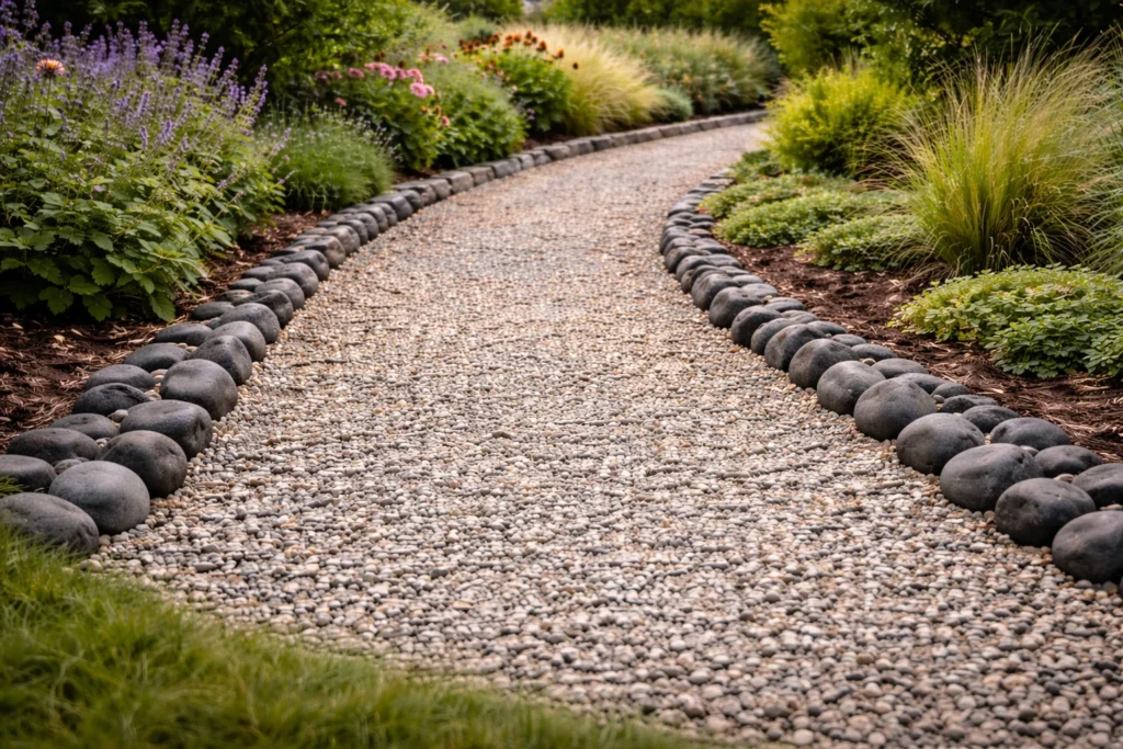 DIY Gravel Path Edging With Stone or Bricks 4