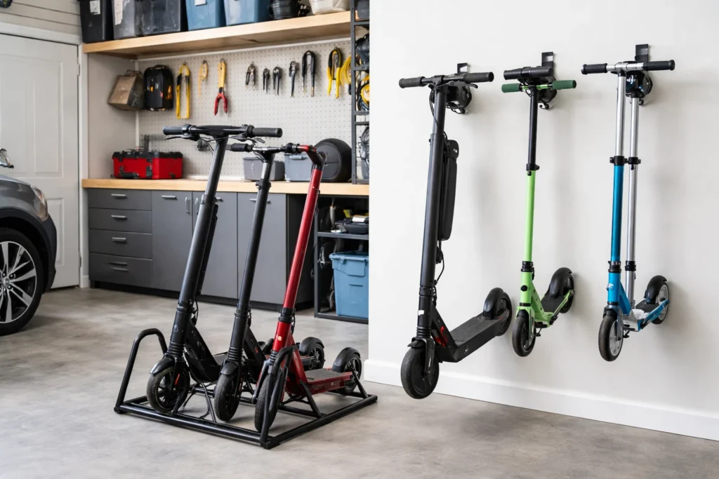 Garage Scooter Rack vs Wall Hooks Comparison 1
