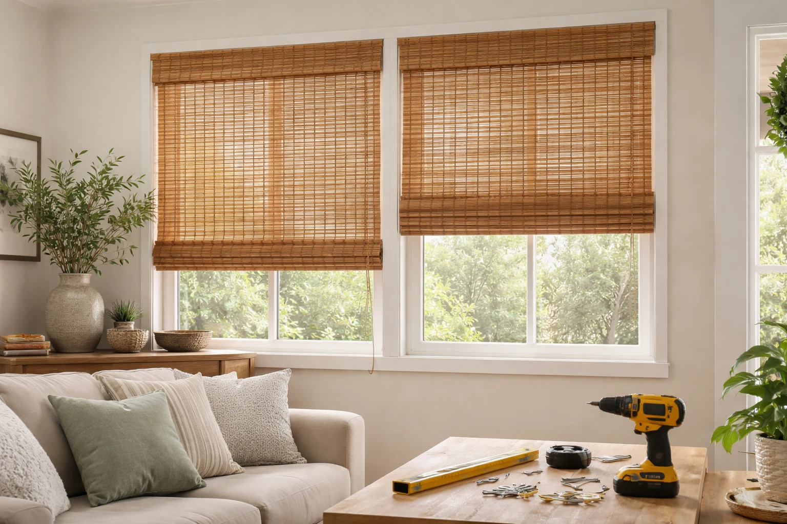 how to hang bamboo shades