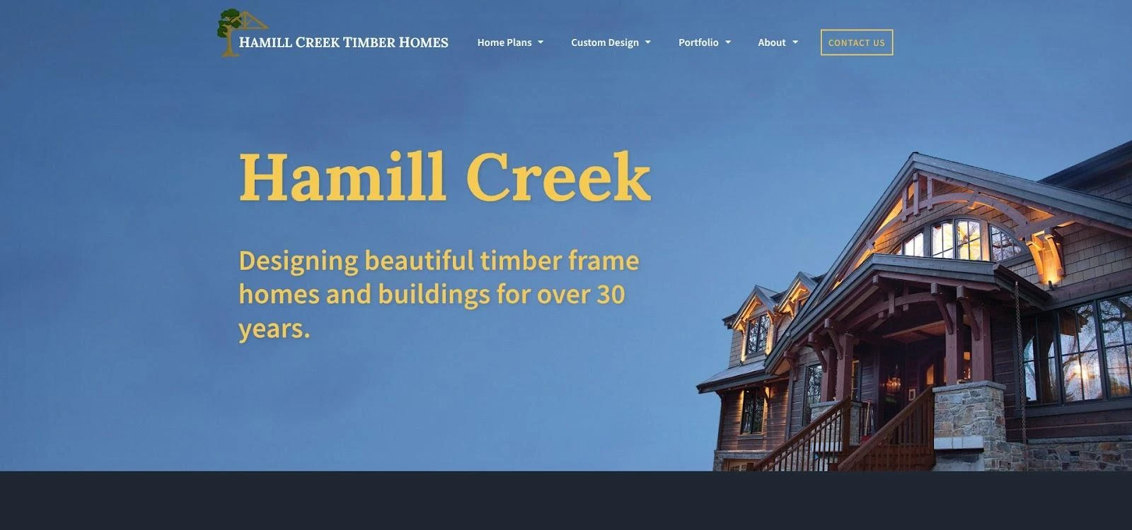 Hamill Creek Timber Homes official website screenshot