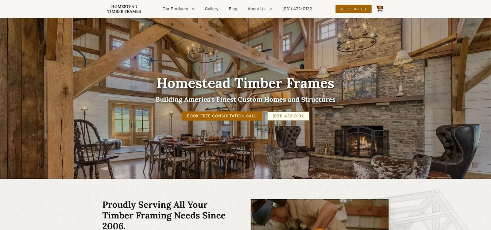 Homestead Timber Frames artisan timber shop website screenshot