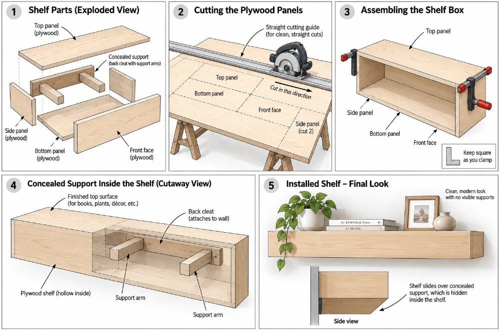 How to Build DIY Floating Shelves from Plywood