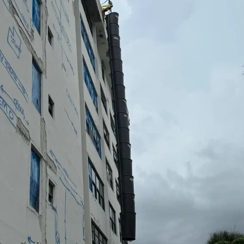 Plastic debris chutes, roofing chutes, and construction chutes used in home projects.