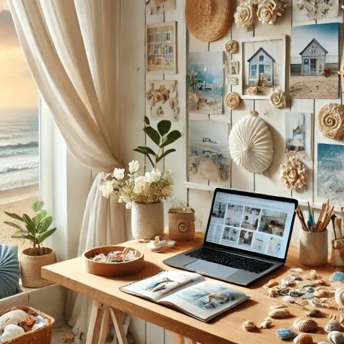 coastal-themed workspace