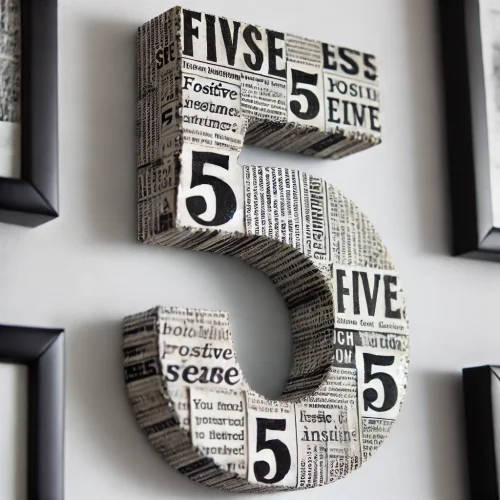 decoupaged number '5' wall decor